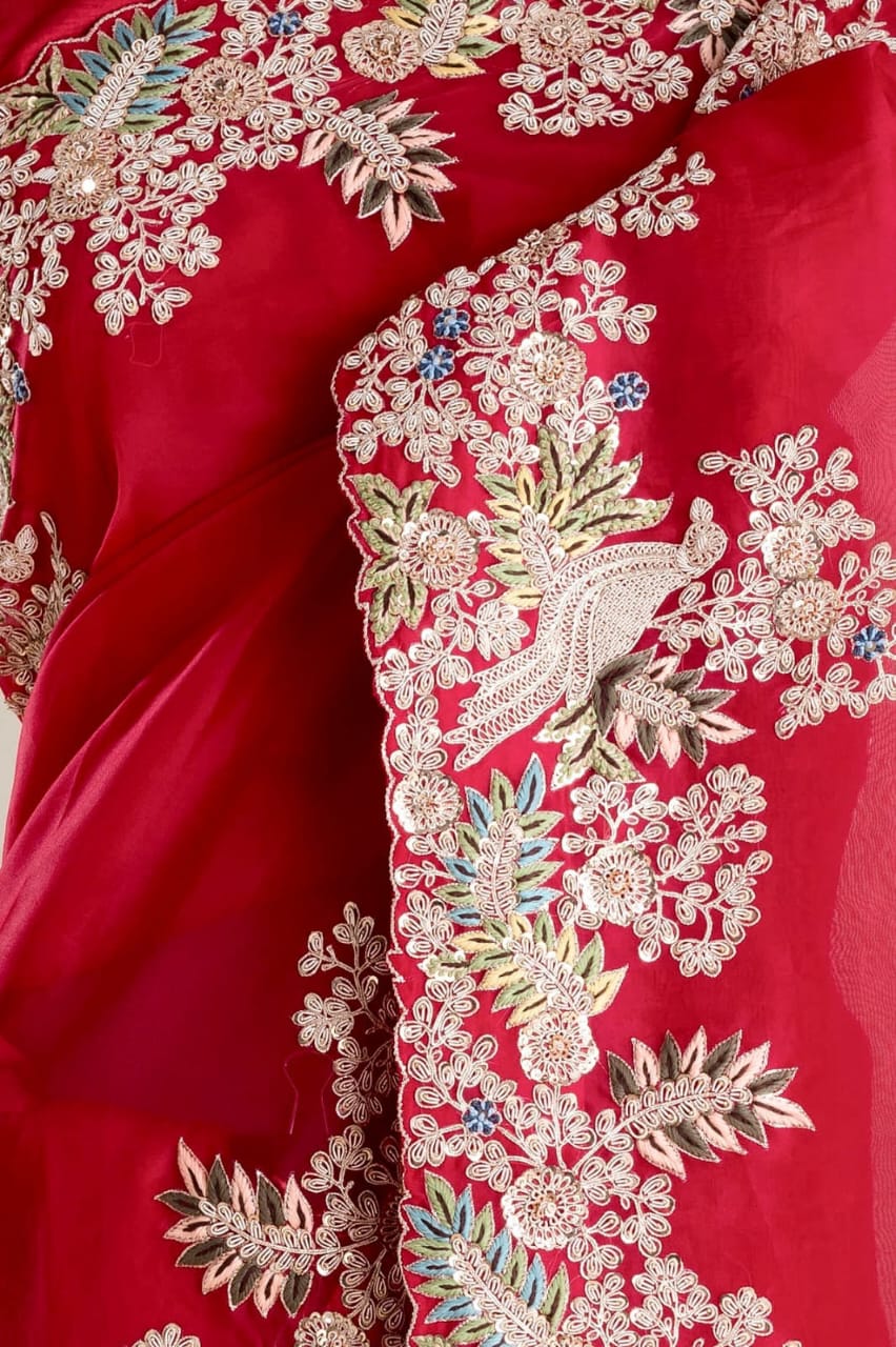 Designer Pure Tissue Silk Kashida embroidery Saree