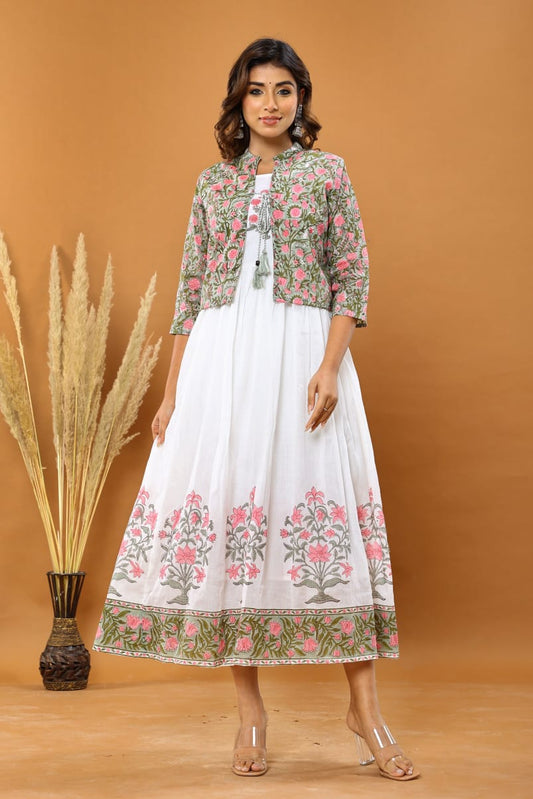 pure Malmal Cotton dress with Jacket