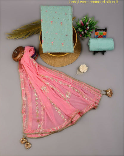 Chanderi Silk Suit with zardozi work