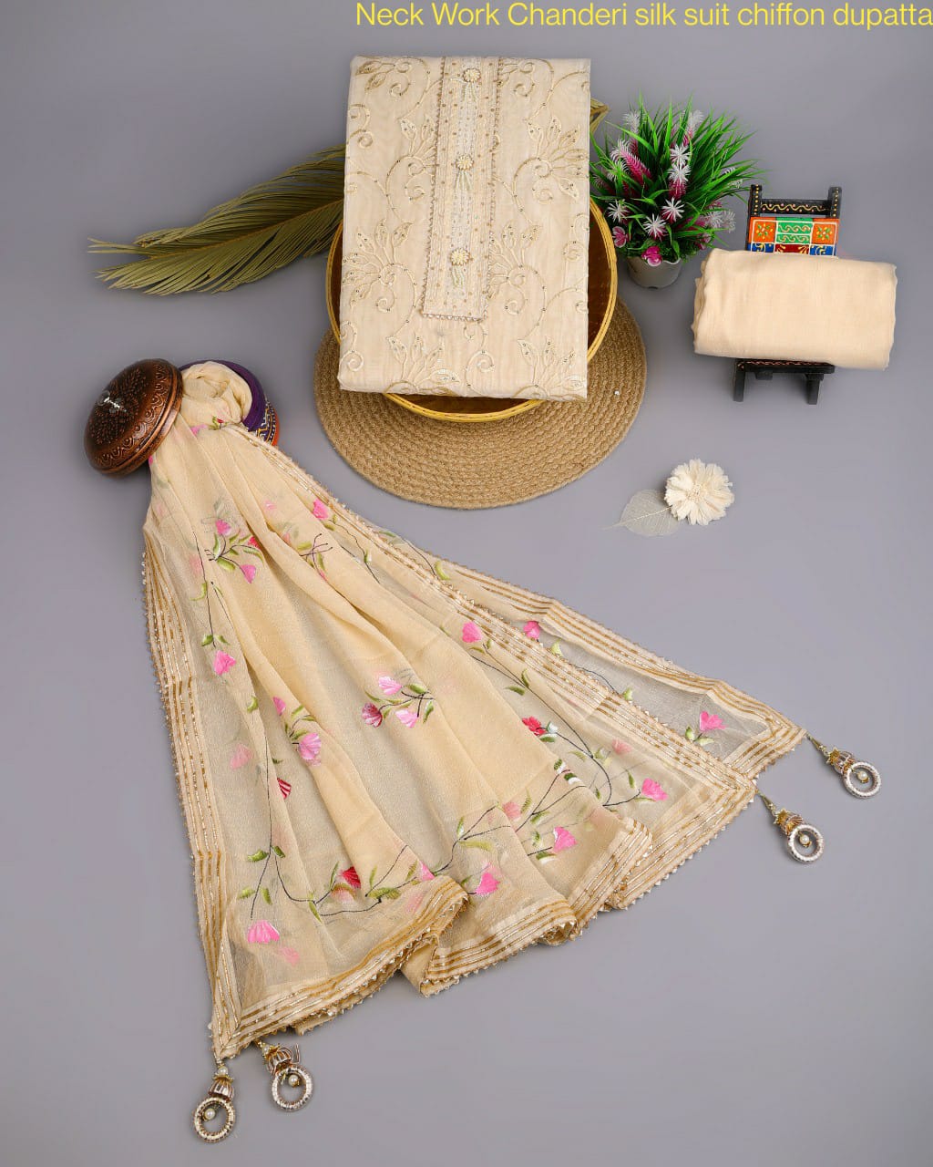 Chanderi Silk Suit with zardozi work