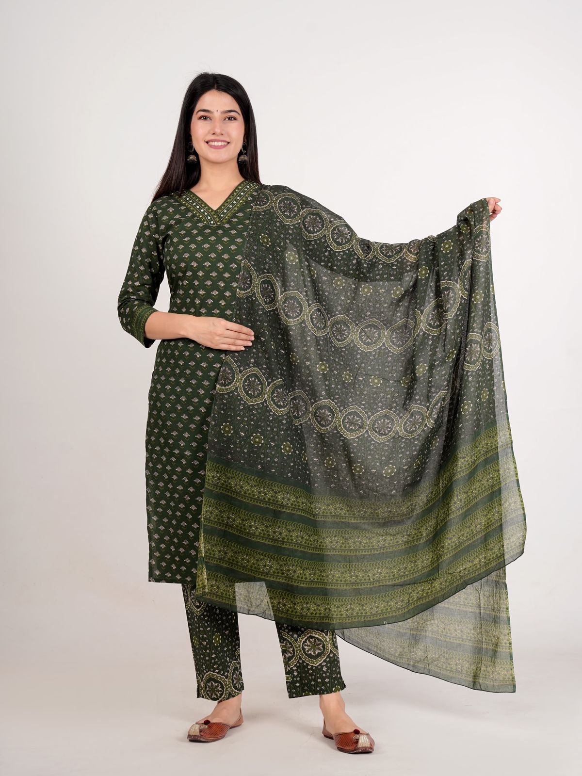 Cotton Kurta Set (Bottle Green)