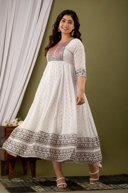 White Cotton Gown with embriodery