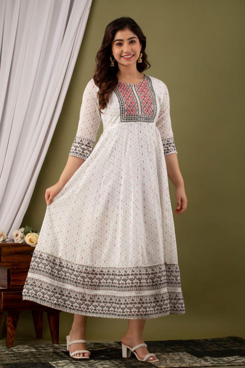 White Cotton Gown with embriodery