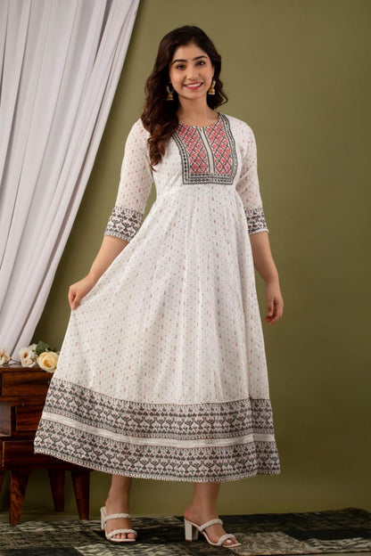 White Cotton Gown with embriodery