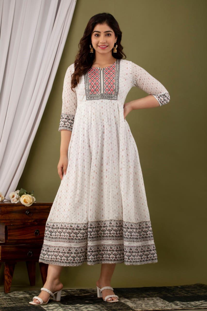 White Cotton Gown with embriodery