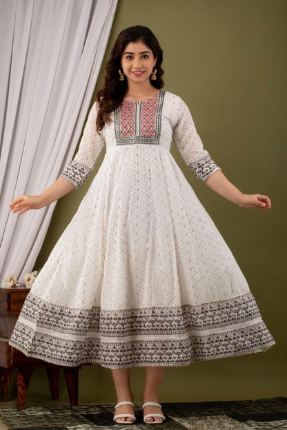 White Cotton Gown with embriodery