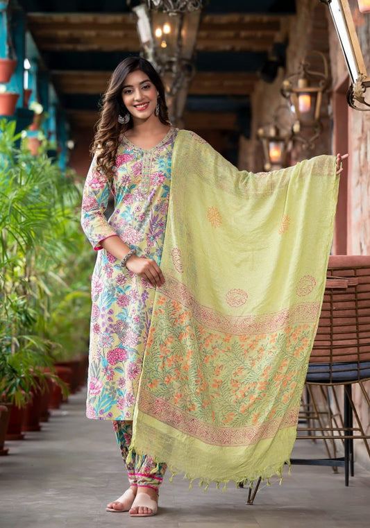 Cotton Floral Printed Afghani Set