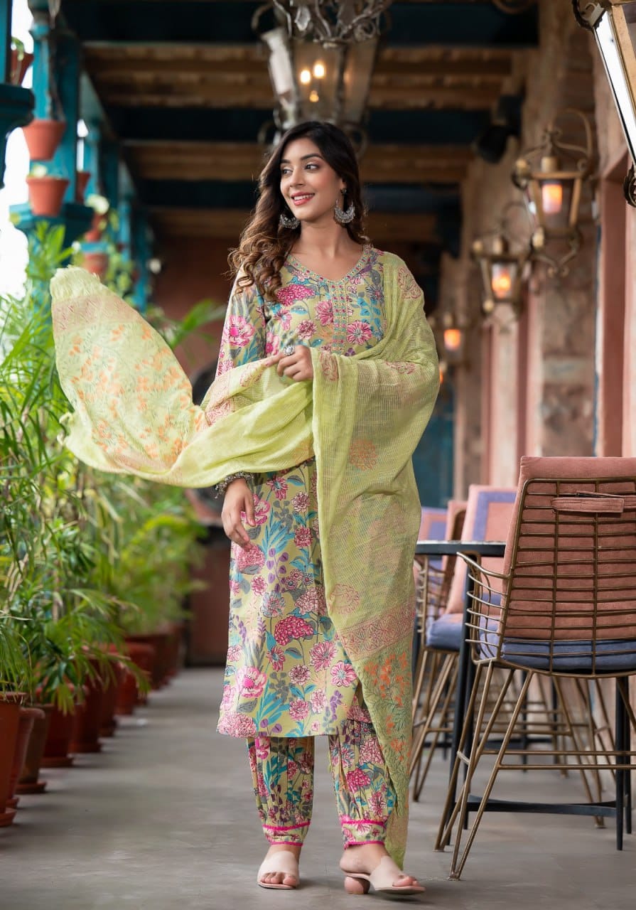 Cotton Floral Printed Afghani Set