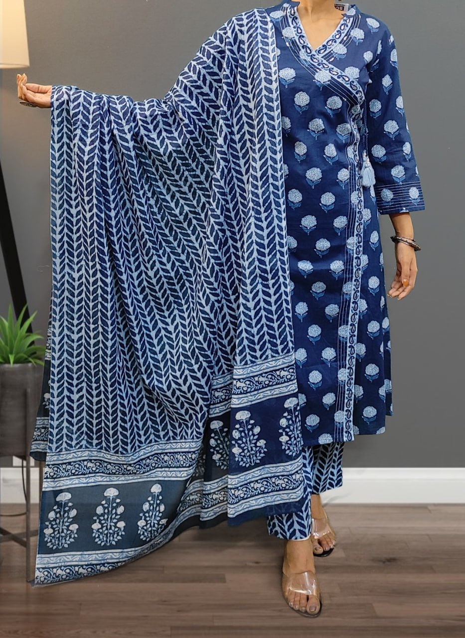 Cotton Block Printed Angrakha Style Dupatta set