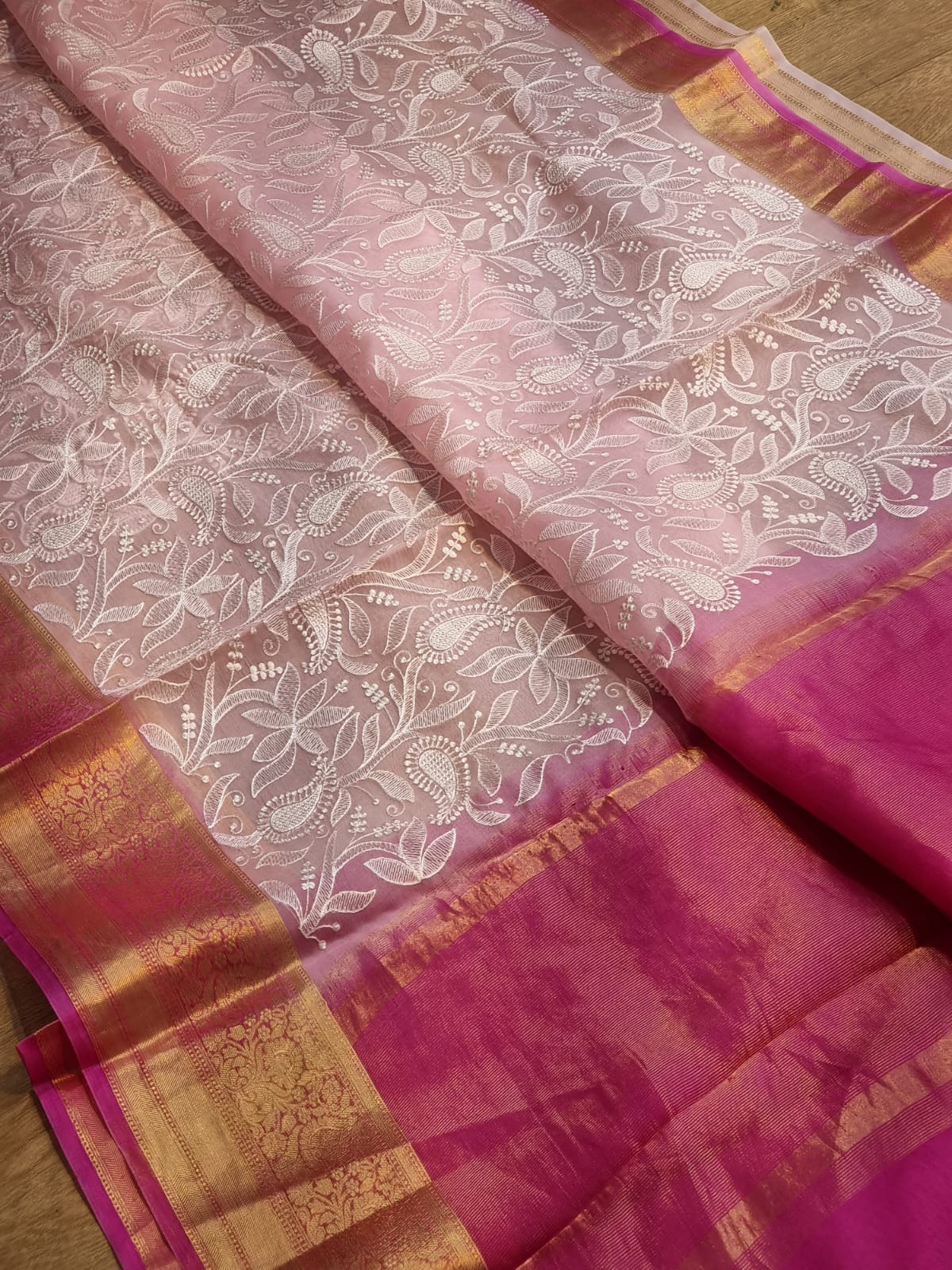 Organza Saree with Lakhnawi embriodery