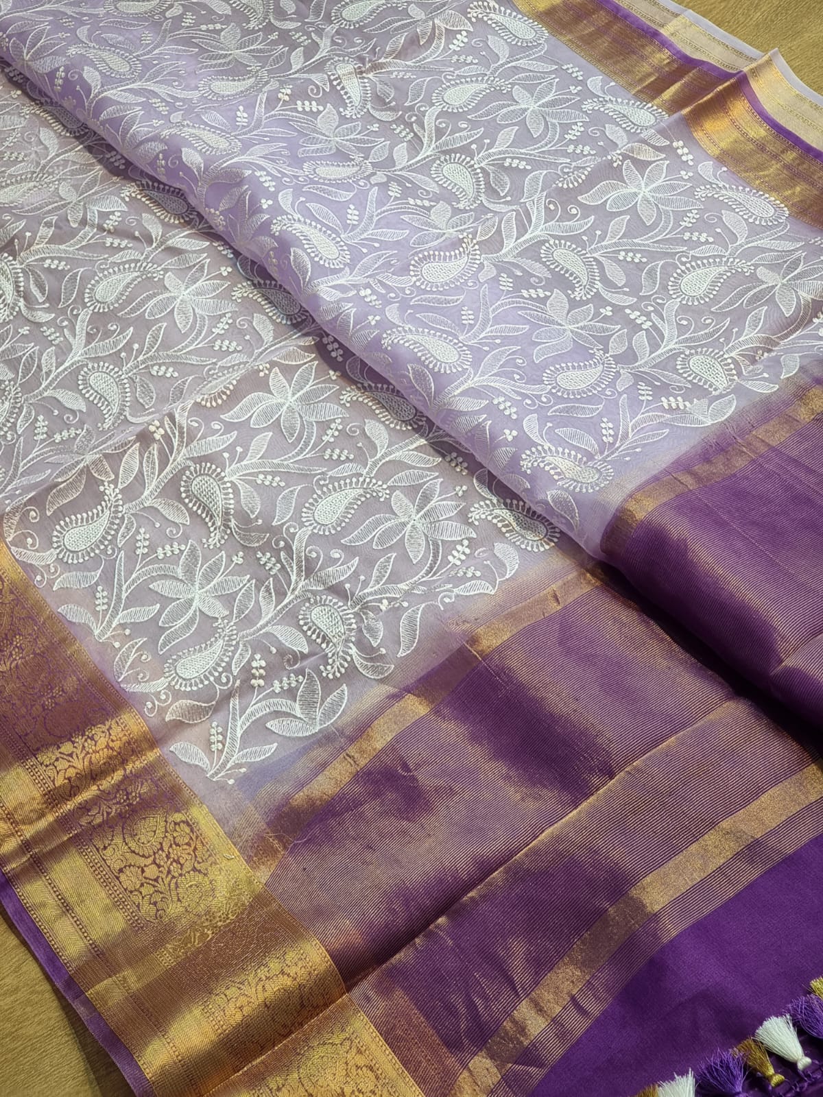 Organza Saree with Lakhnawi embriodery