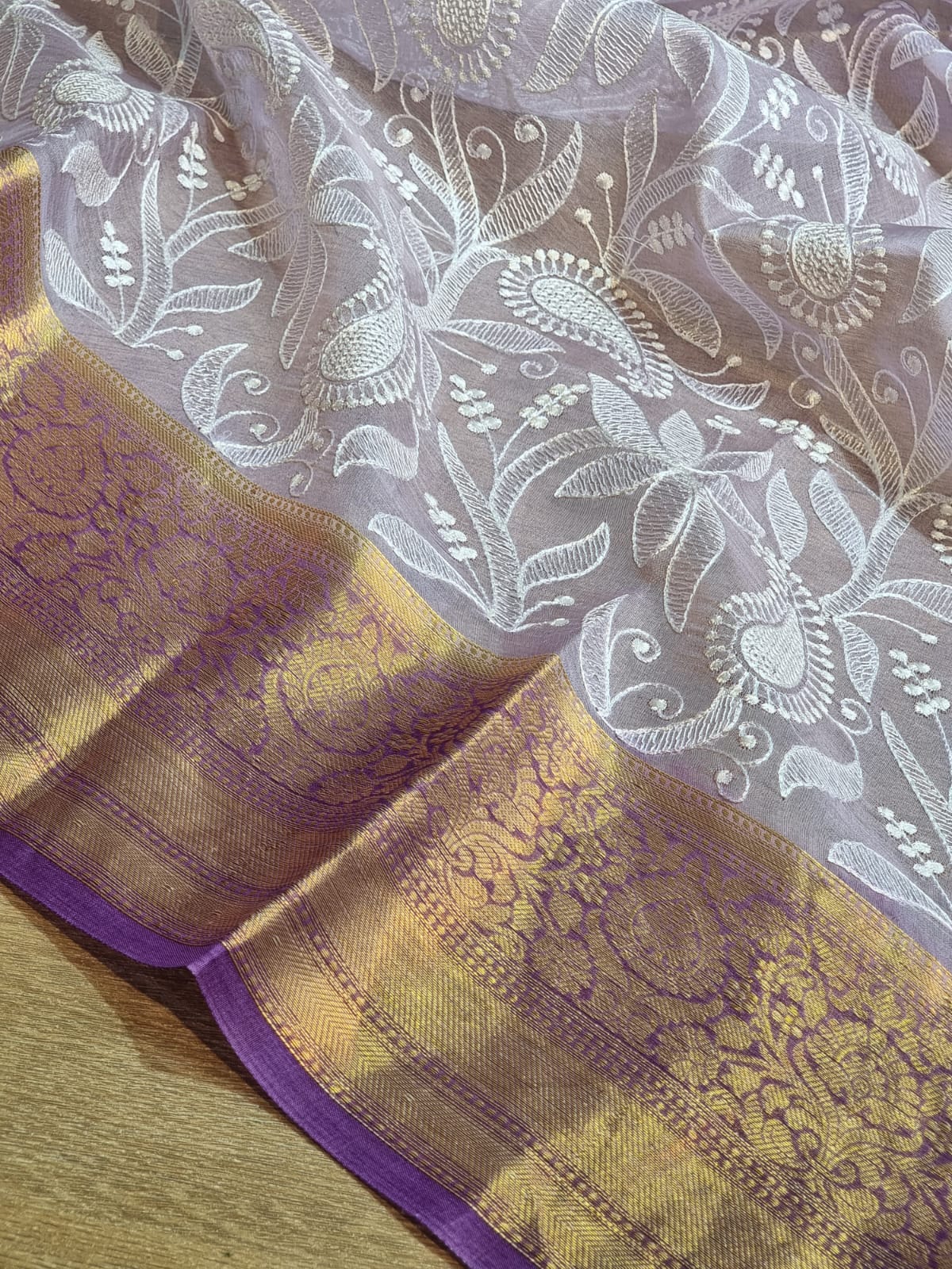 Organza Saree with Lakhnawi embriodery