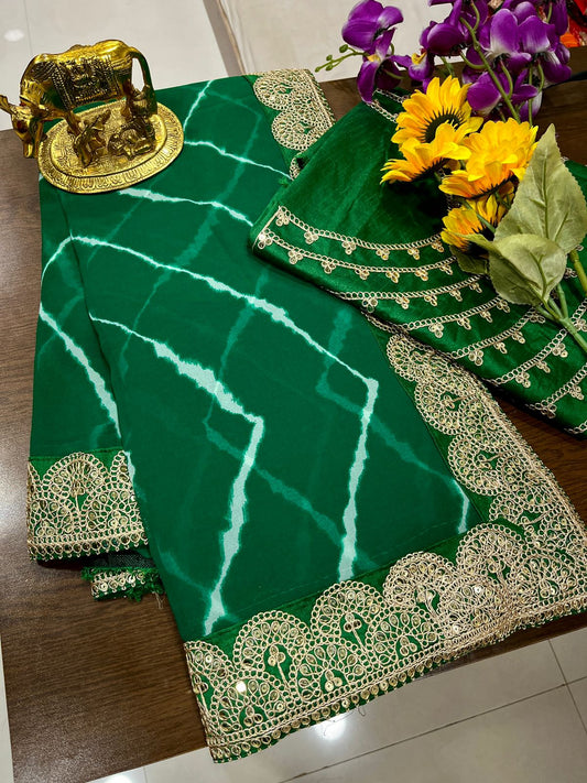 Chiffon Lehariya Saree with Embriodered Blouse