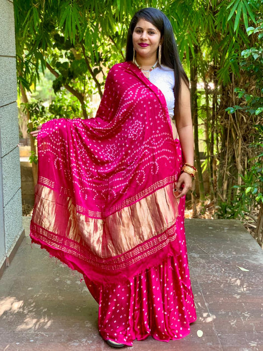 Semi Gajji Silk Bandhini Saree