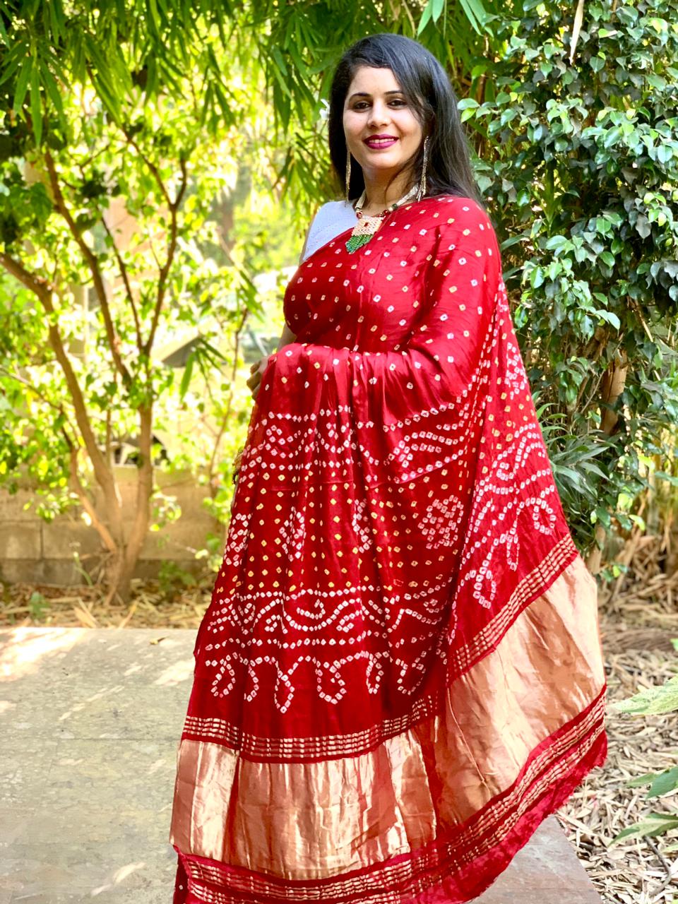 Semi Gajji Silk Bandhini Saree