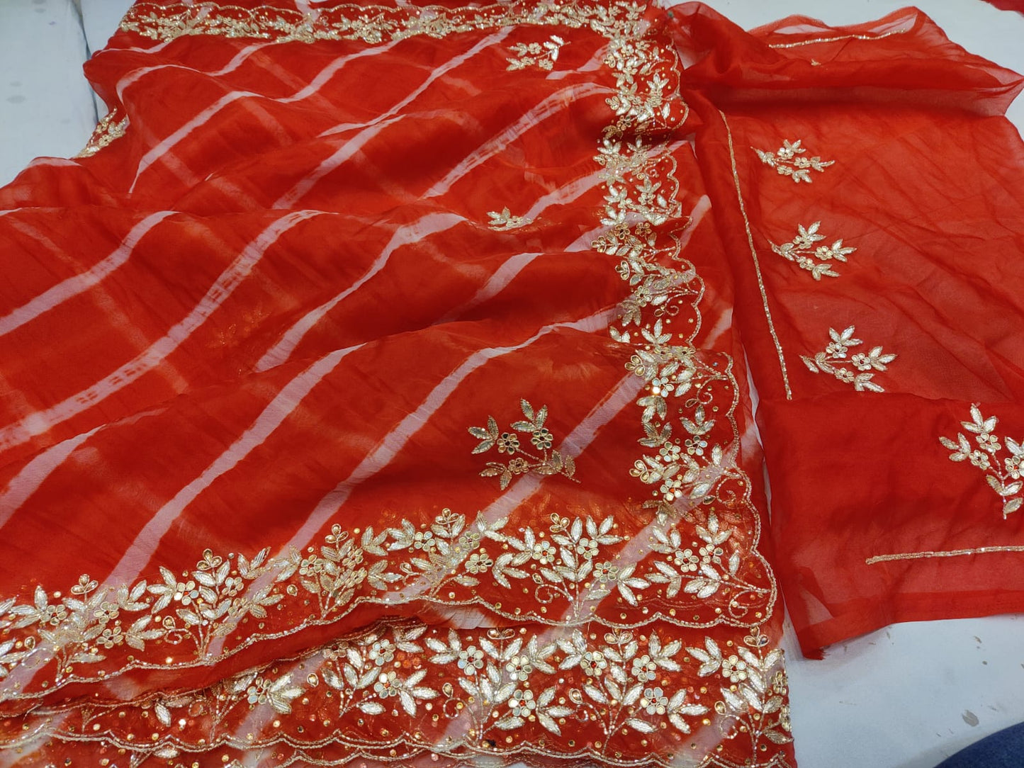 Pure Organza Lehariya Saree with Gotta work