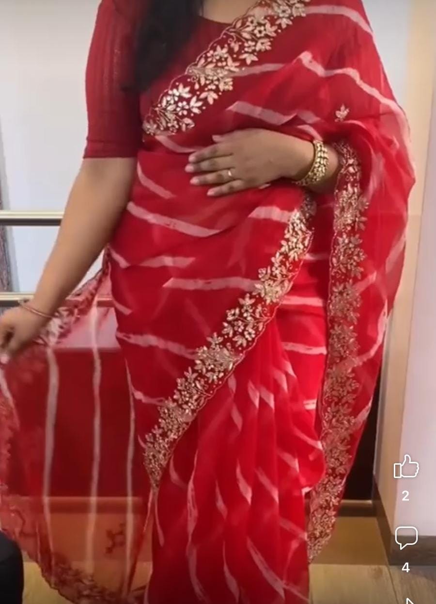 Pure Organza Lehariya Saree with Gotta work