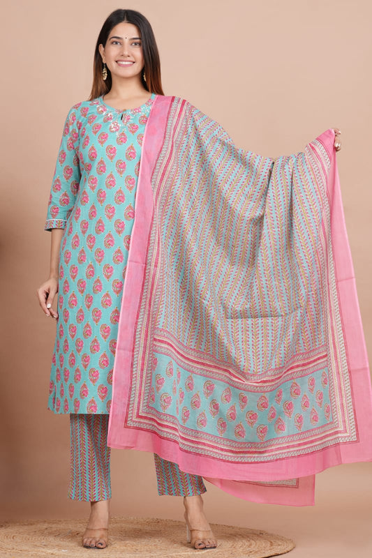 Cotton Printed Sets (blue-pink)