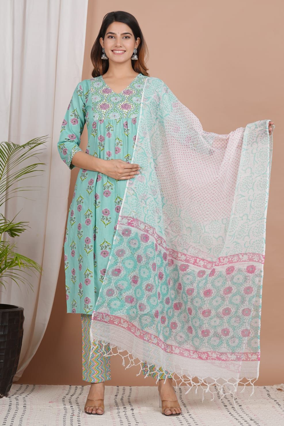 Cotton Printed Sets (green-purple)