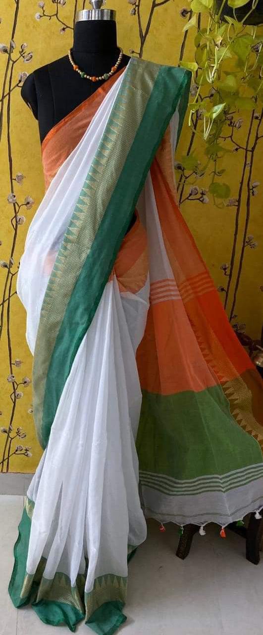 Cotton Handloom White Saree