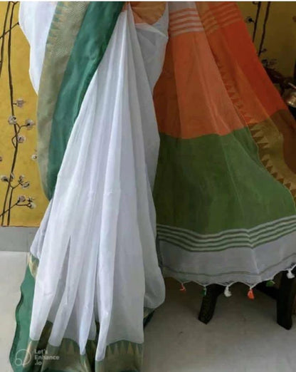 Cotton Handloom White Saree