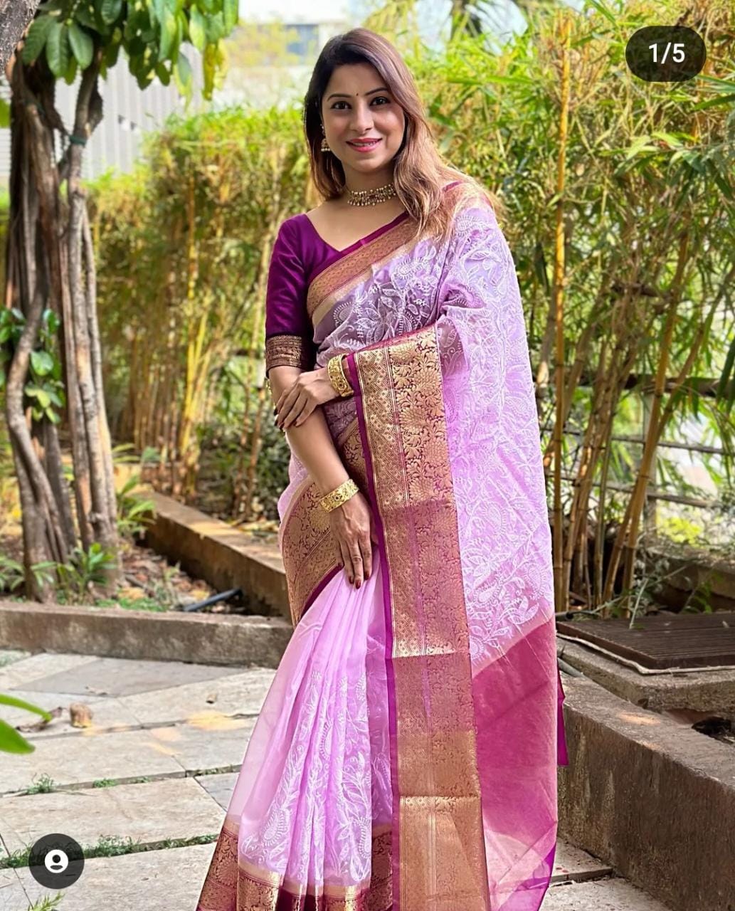 Organza Saree with Lakhnawi embriodery