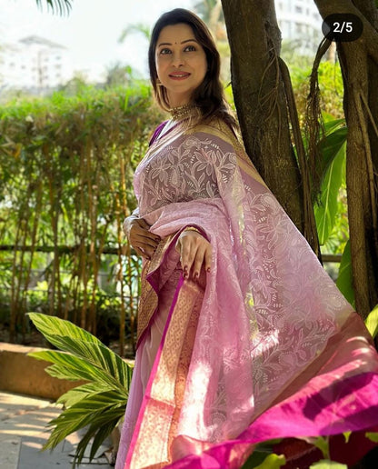 Organza Saree with Lakhnawi embriodery