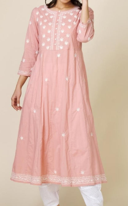 Chikan Embriodery Frock Style Kurta