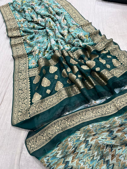 Pure Georgette printed Banarasi Saree