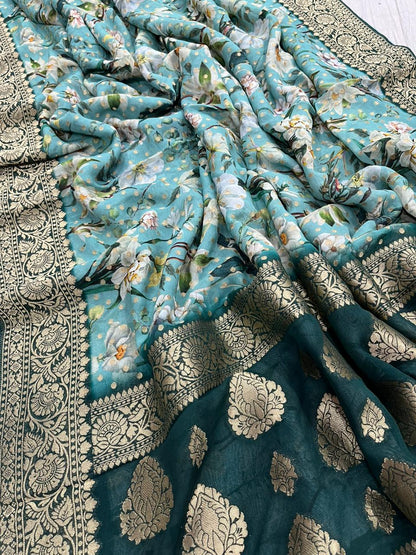 Pure Georgette printed Banarasi Saree