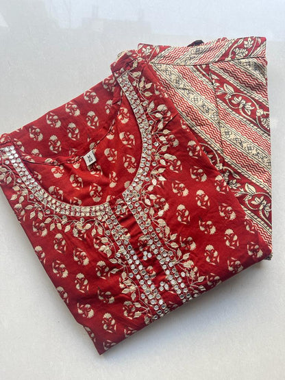 Block printed Kurta set (Red)