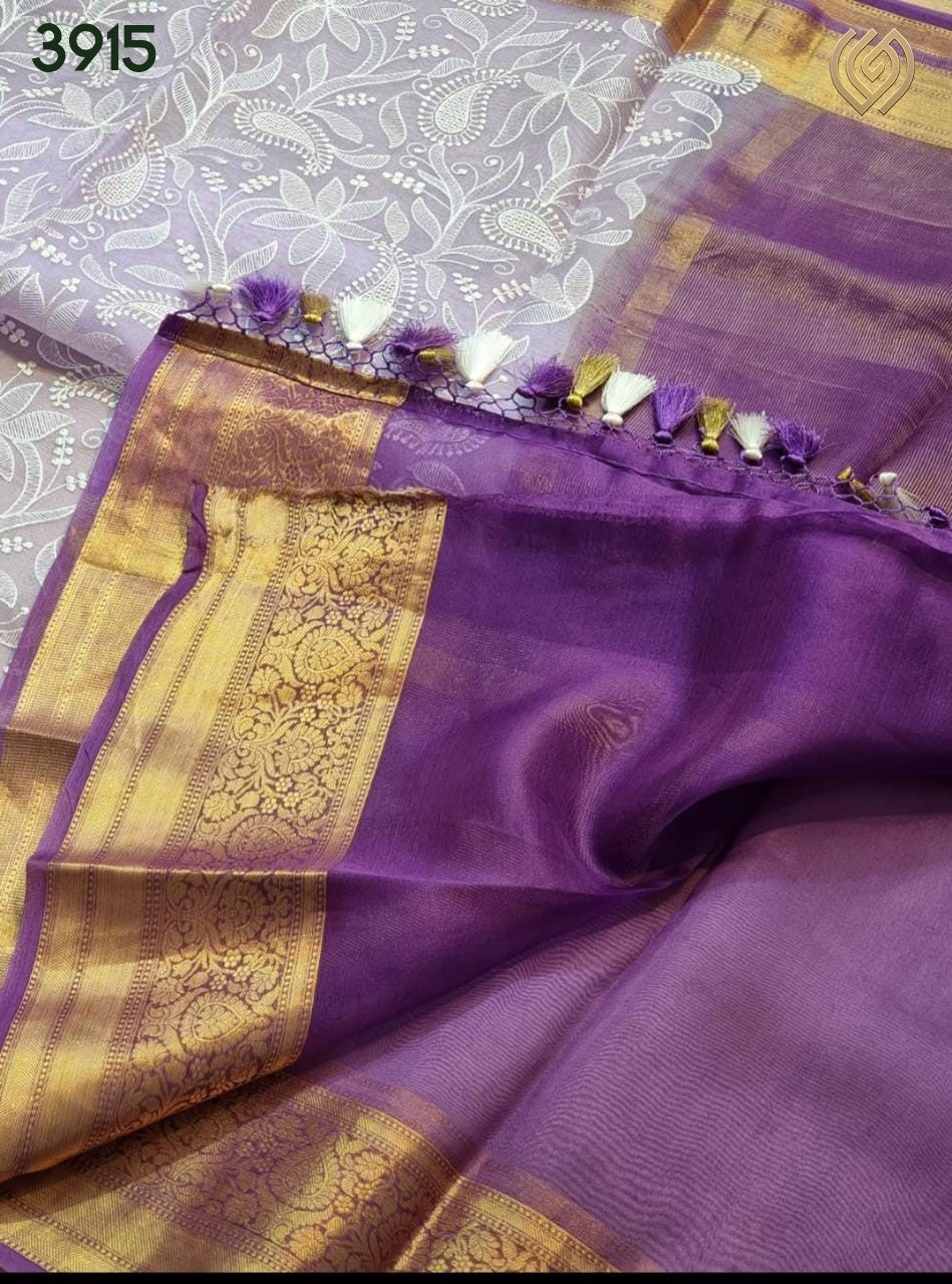 Organza Saree with Lakhnawi embriodery