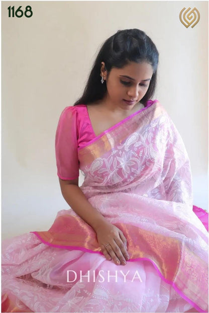 Organza Saree with Lakhnawi embriodery