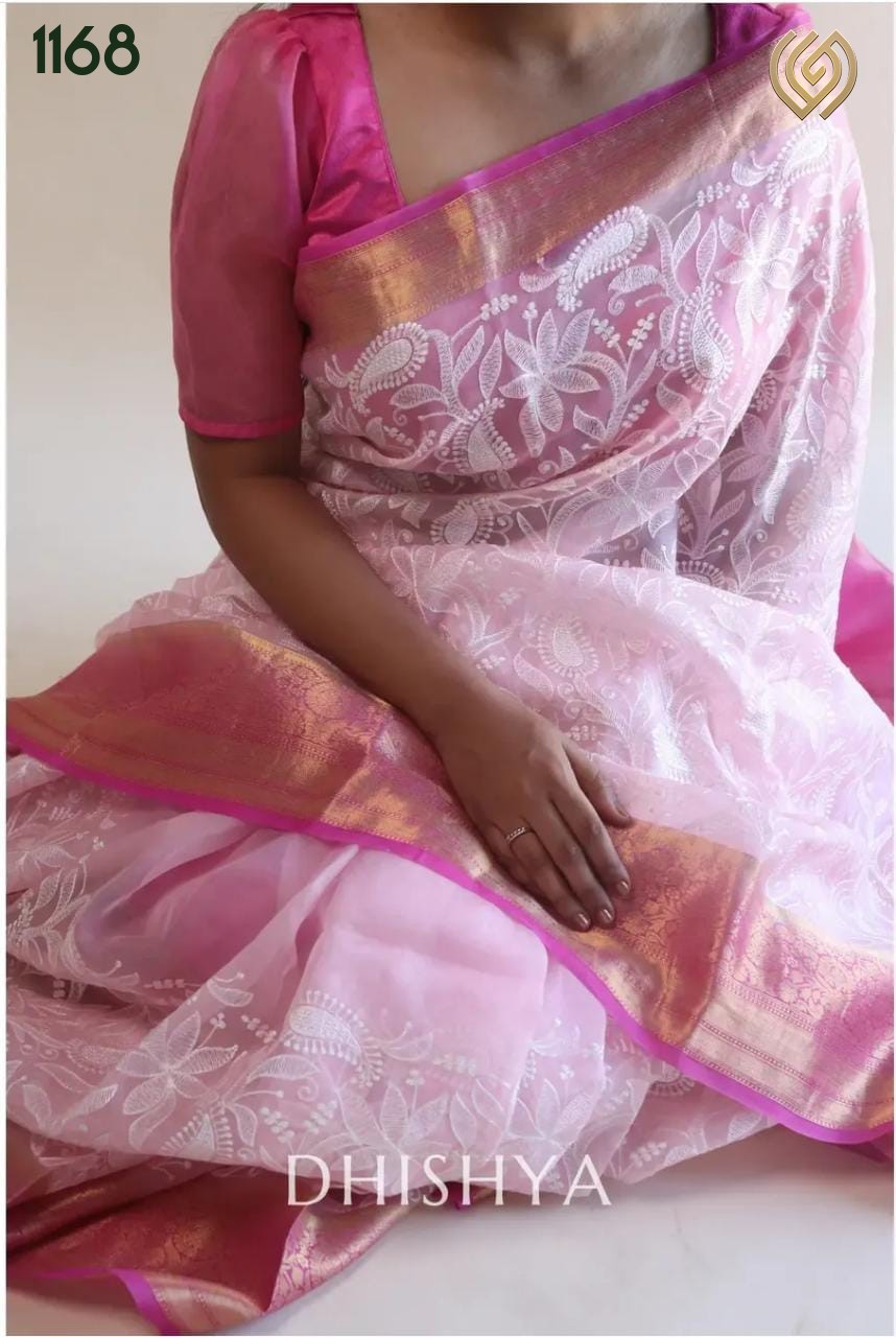 Organza Saree with Lakhnawi embriodery