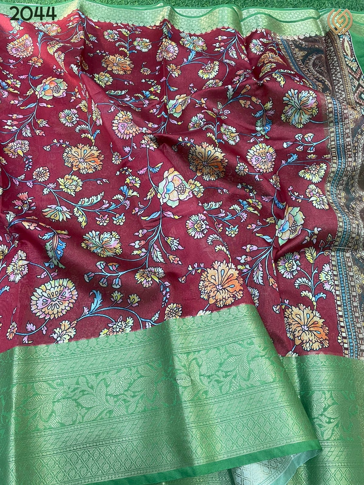 Digital Print Munga Silk Banarasi Weave Saree