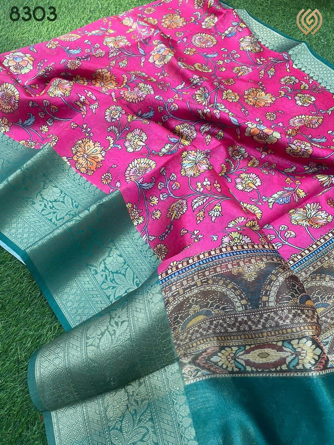 Digital Print Munga Silk Banarasi Weave Saree