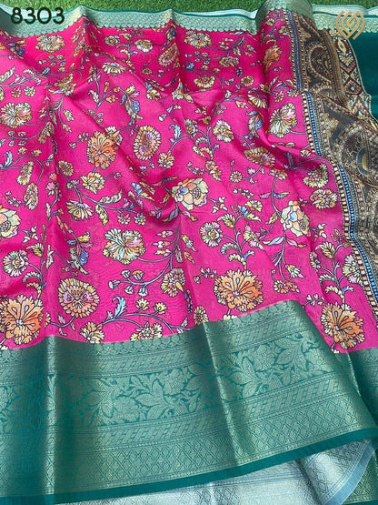 Digital Print Munga Silk Banarasi Weave Saree