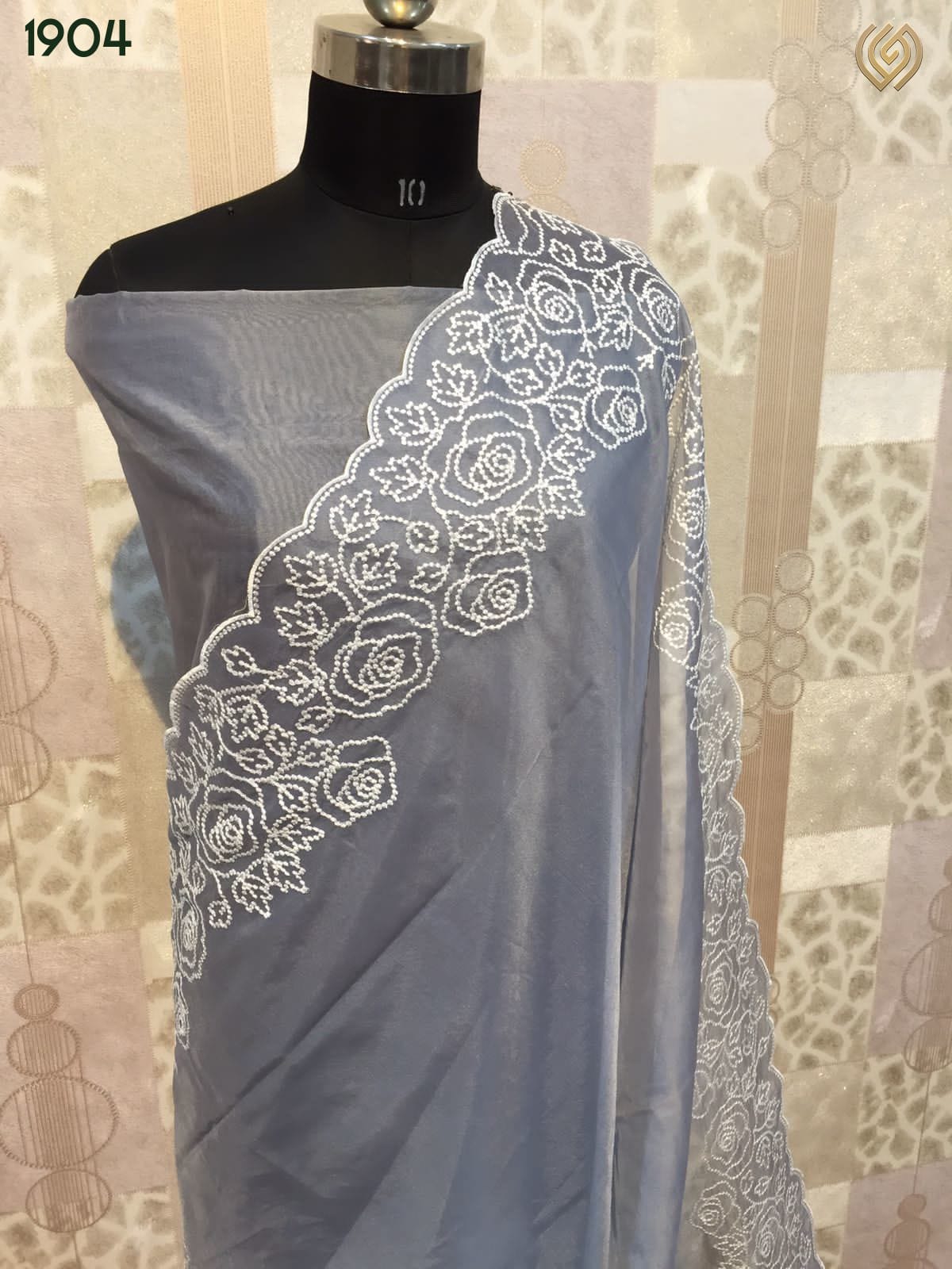 Semi Organza Silk Saree with Embriodery