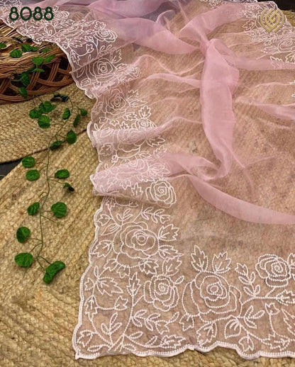 Semi Organza Silk Saree with Embriodery