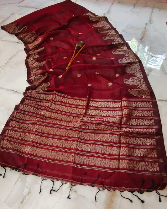 Handloom Kalka Linen Jamdani Saree