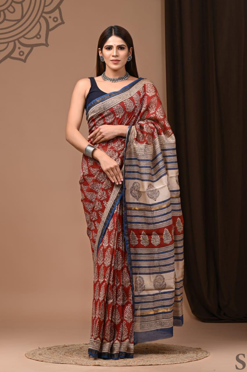 Chanderi Silk Saree Handblock printed