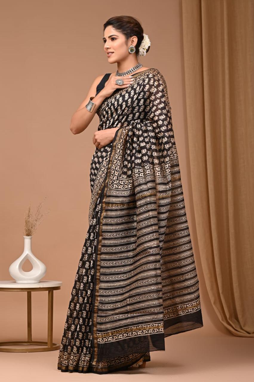 Chanderi Silk Saree Handblock printed