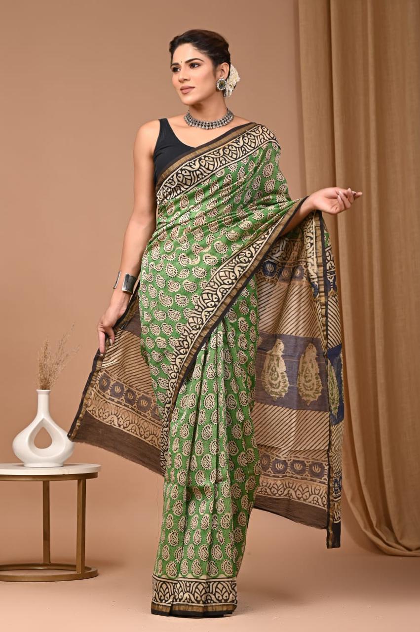 Chanderi Silk Saree Handblock printed