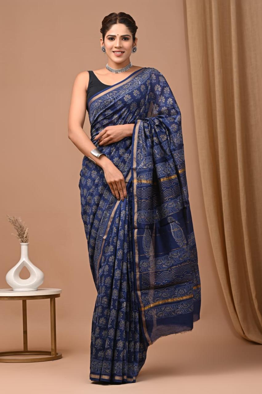 Chanderi Silk Saree Handblock printed