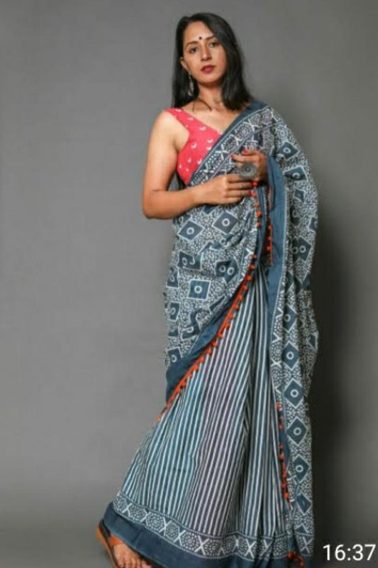 Malmal Cotton Printed Saree