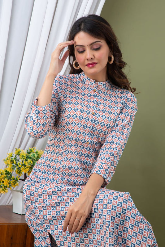 Printed Princess cut Kurti (Blue)