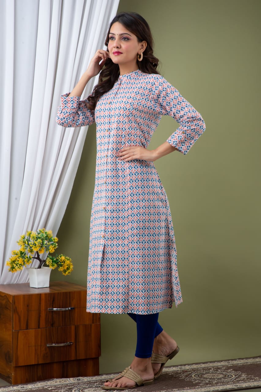 Printed Princess cut Kurti (Blue)